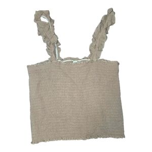 Aerie Tan and White Ruffled Sleeveless Top Size Small Y2K